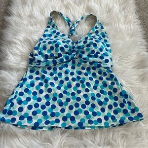 NWOT L.L. Bean Blue & Teal Polka Dot women’s Swim Tankini with Knotted Front